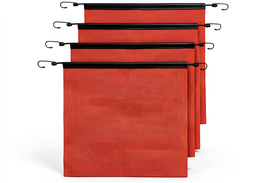 Tobeelec safety flags attached to a trailer in outdoor setting