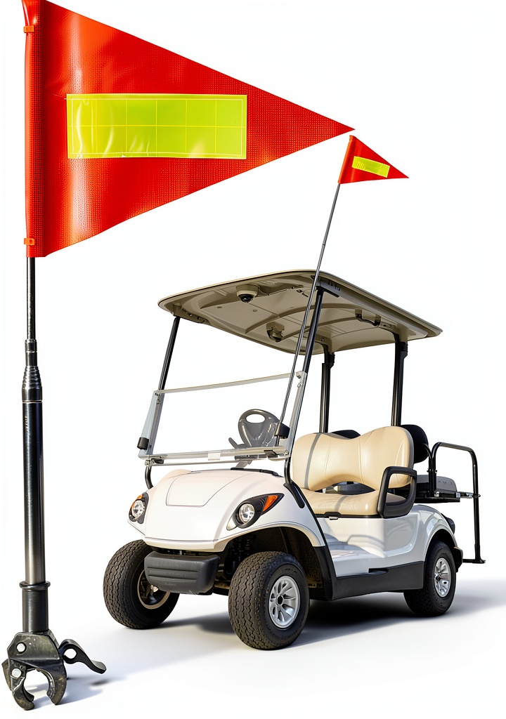 Installing DIMARONGTON Safety Flag Orange Reflective Golf Cart on a wooden bench