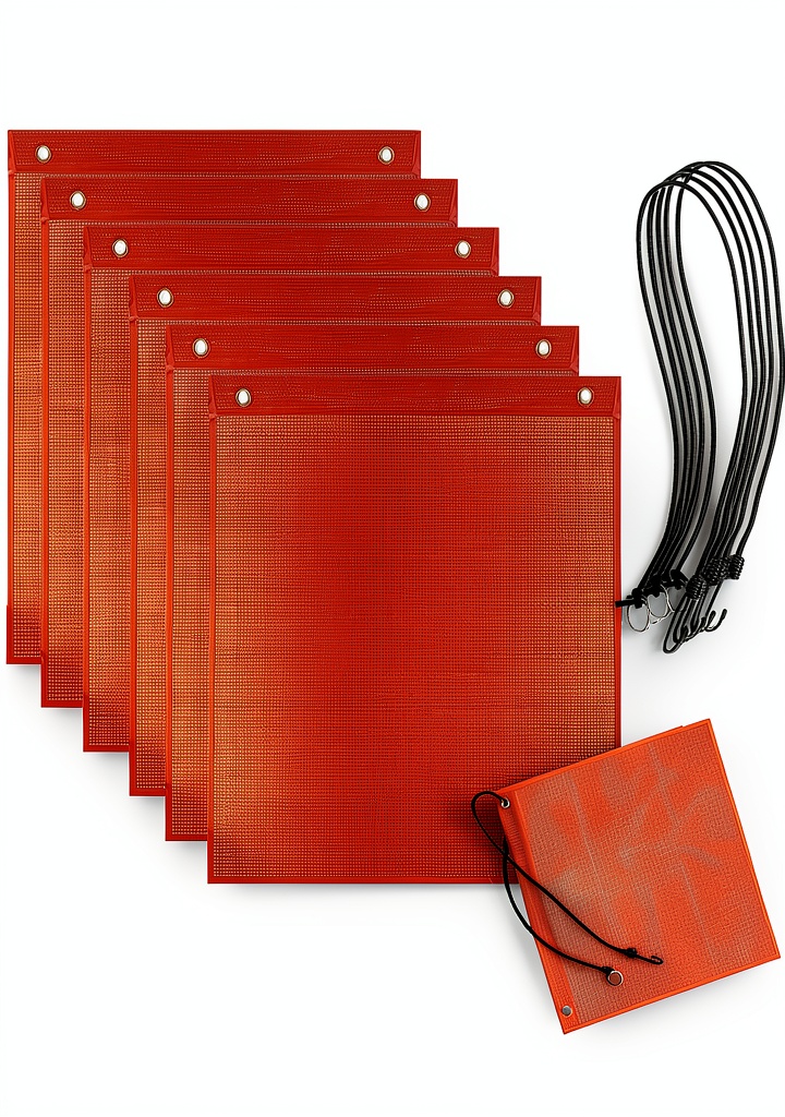 'ToppYuanZea orange safety flags displayed on a truck'