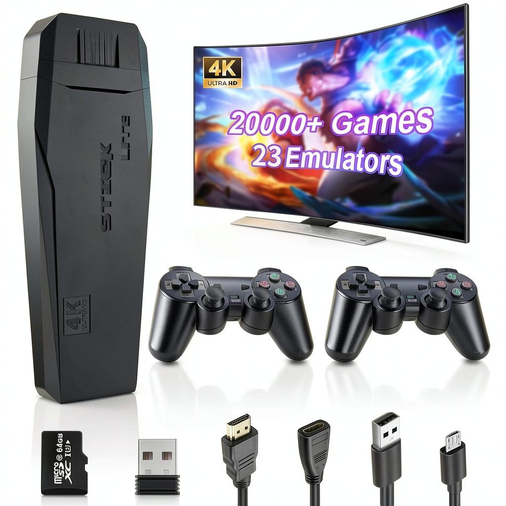 QEUVOON retro console stick connected to a TV in a living room